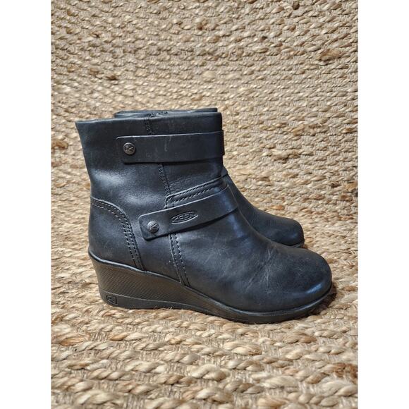 Keen Kate Womens Mid Boots Size 7.5 Black Leather Zip Fashion Ankle Biker - Picture 2 of 13